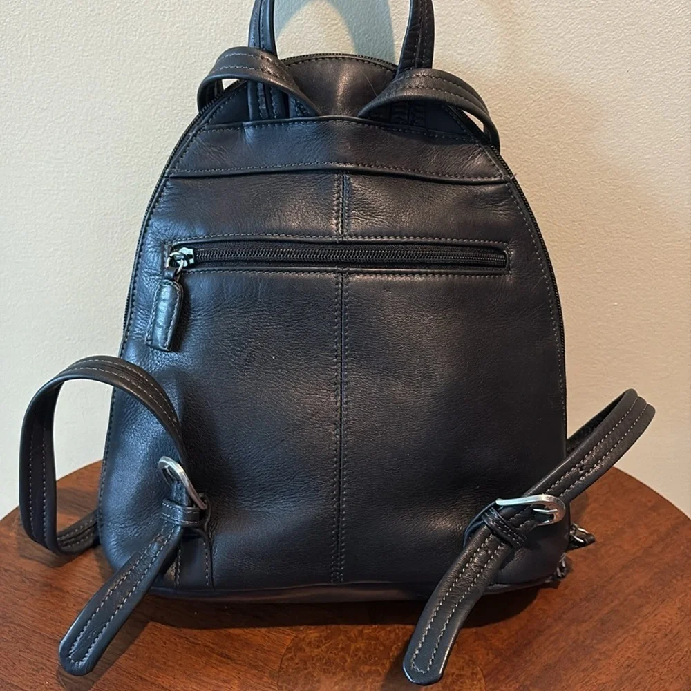 Tignanello backpack  mini backpack leather  black  2 exterior zipper pockets EUC